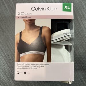 Calvin Klein XL 2 Pack Wire Free Bralette Cotton Modal Black/White Open Box New
